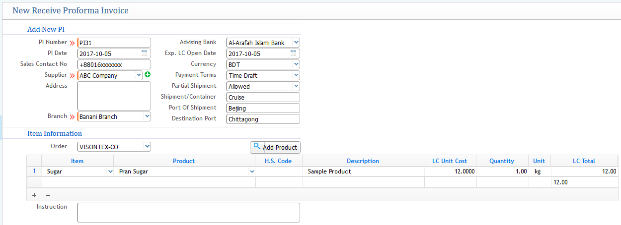 Receive Proforma Invoice